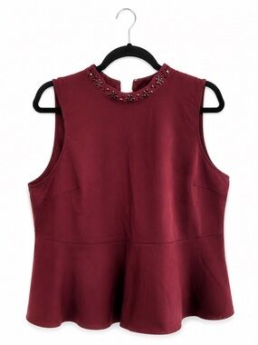 ELLE Burgundy Embellished Peplum Top – Size Large